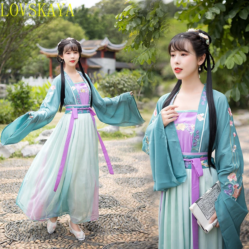 

New Embroidery Green Tang Dynasty Traditional Clothing Elegant Clothing Hanfu Robe Fairy Carnival Women's Clothing