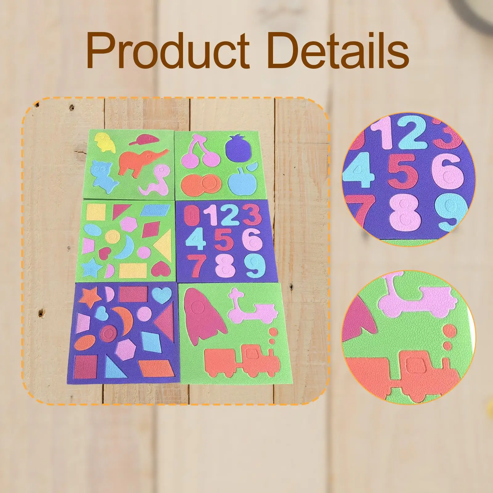 6x Puzzle Interattivi, Giocattolo Educativo per Bambini in EVA con Cartoni Animati, Tavola per Abbinamento Forme, Puzzle di Animali per Prescuola