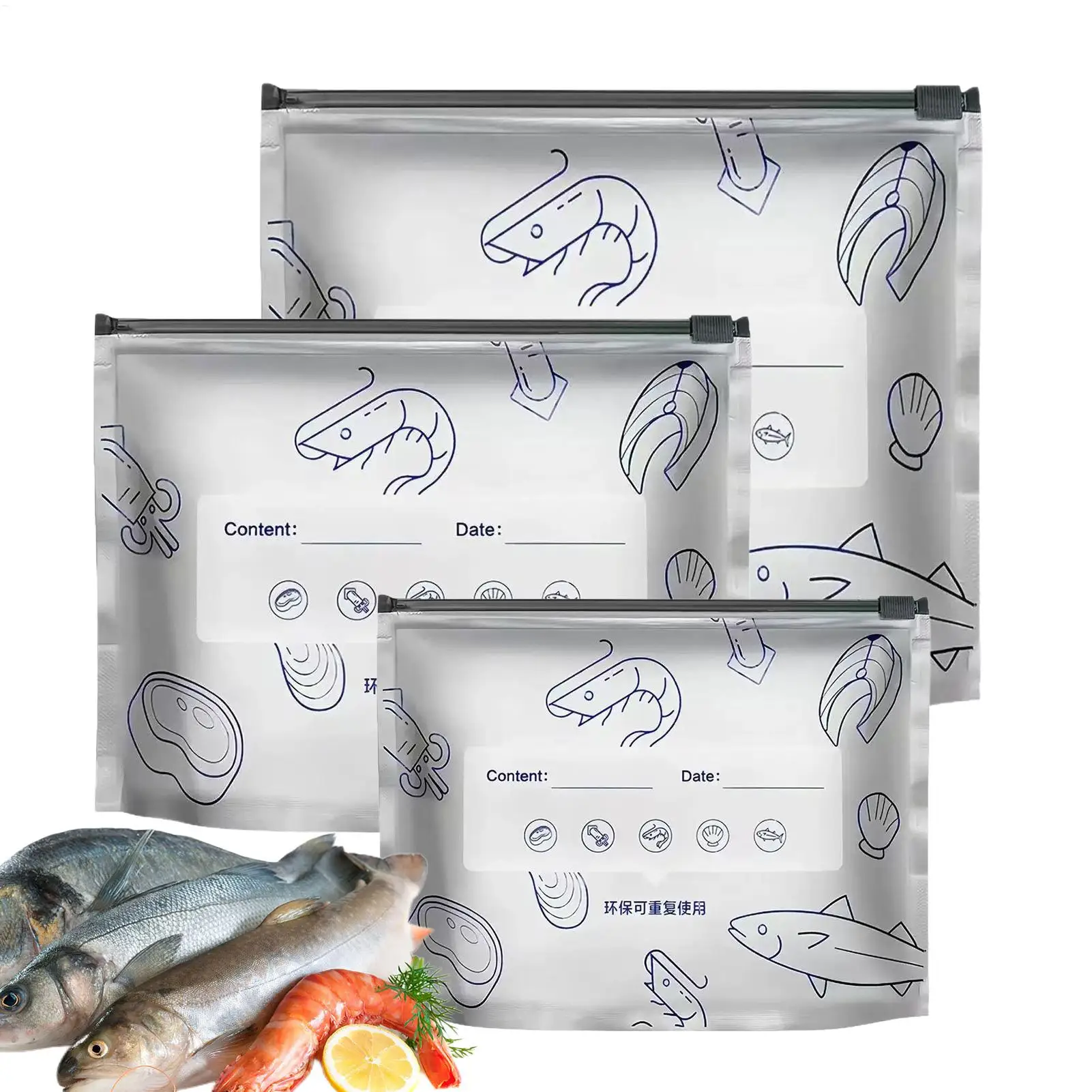 30pcs Aluminum Foil Food Bags Kitchen Fresh-keeping Zip Lock Bag Reusable Stand Up Freezer Bags for Meat Fruit Vegetables