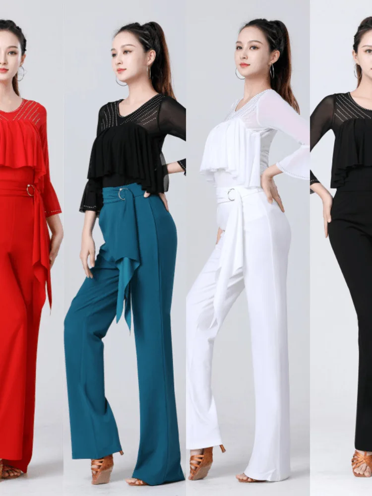 Solid Color Ballroom Standard International Pants Dancewear Jazz High Waist Waltz 2024 Quality Dance Luxury Classical 	trousers