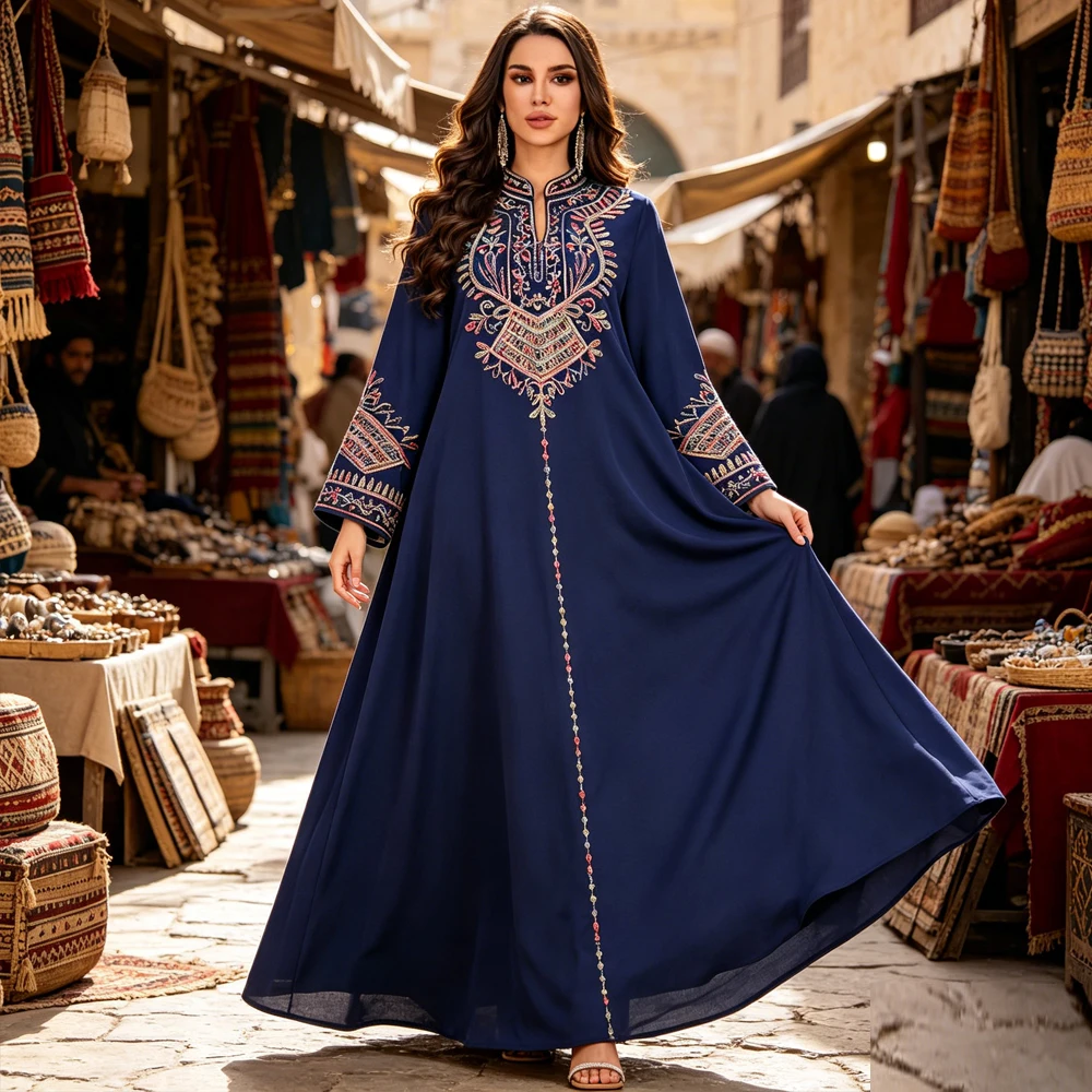 

Embroidery Abaya for Women Dubai Kaftan Muslim Dress Eid Djellaba Islam Jalabiya Kebaya Caftan Marocain Femme Robe Vestidos Gown