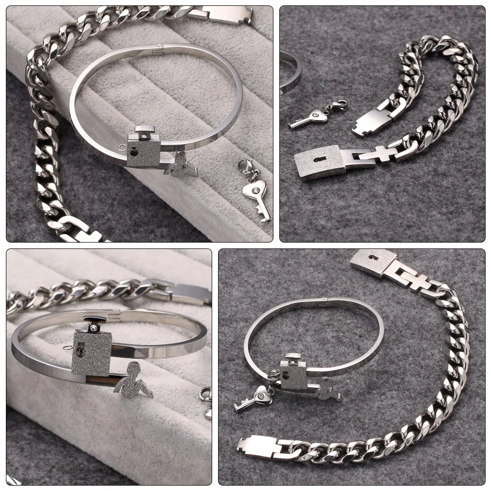 

1Pair Stainless Steel Titanium Couple Bracelets Concentric Lock Design Durable Hand Chain For Valentine'S Birthday Party Gift