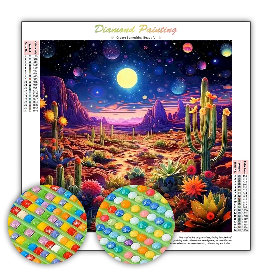 Imagen 3: GATYZTORY Pintura de Diamantes Paisaje de Cactus del Desierto, Manualidades, Taladro Cuadrado/Redondo Completo, Cristal para Adultos, Dibujos con Diamantes