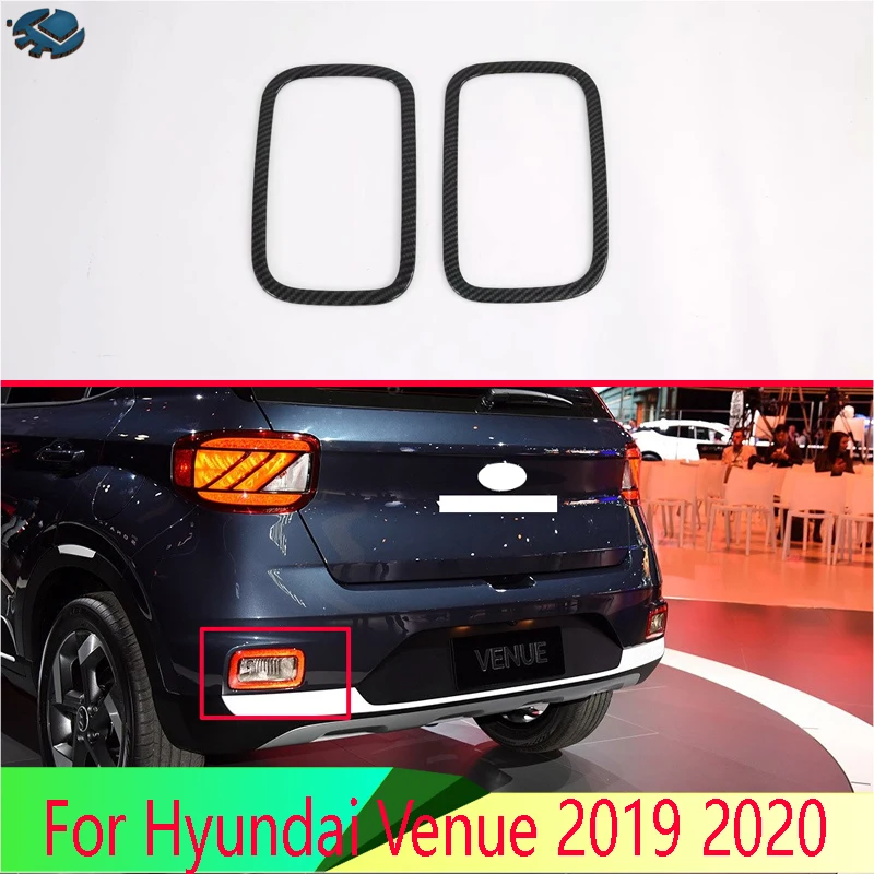 

For Hyundai Venue 2019 2020 2021 Car Accessories Carbon Fiber Style Rear Reflector Fog Light Lamp Cover Trim Bezel Frame Styling