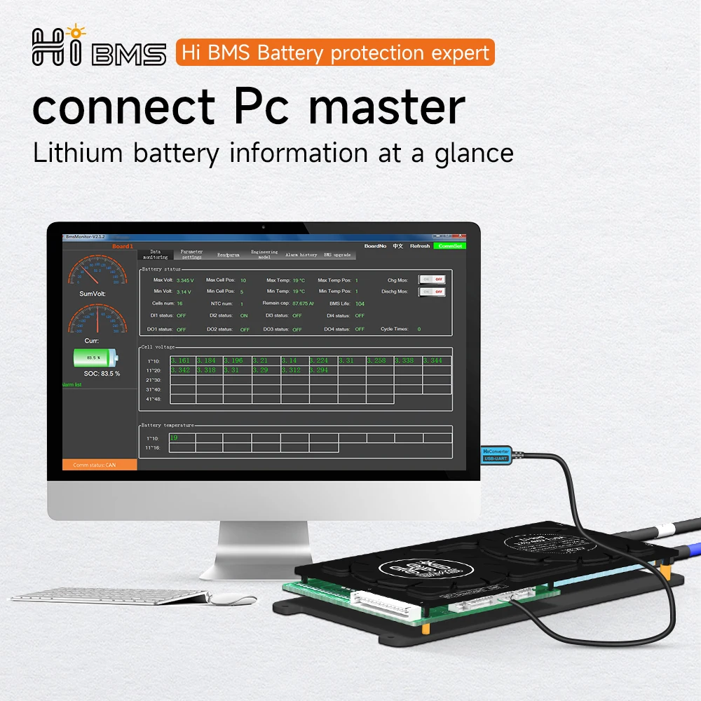 Imagem -03 - Inversor do Sistema Solar de Bluetooth Lfp Olá Esperto Bms Wifi Lifepo4 4s 12v 8s 24v 16s 48v 200a Bms