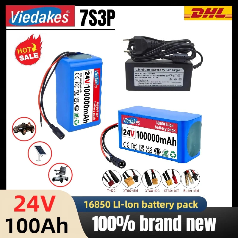 

24V 100Ah 7S3P Li-ion Battery Pack with 20A BMS & 2A Charger - for Electric Scooter/Wheelchair/Mobility 18650 Battery