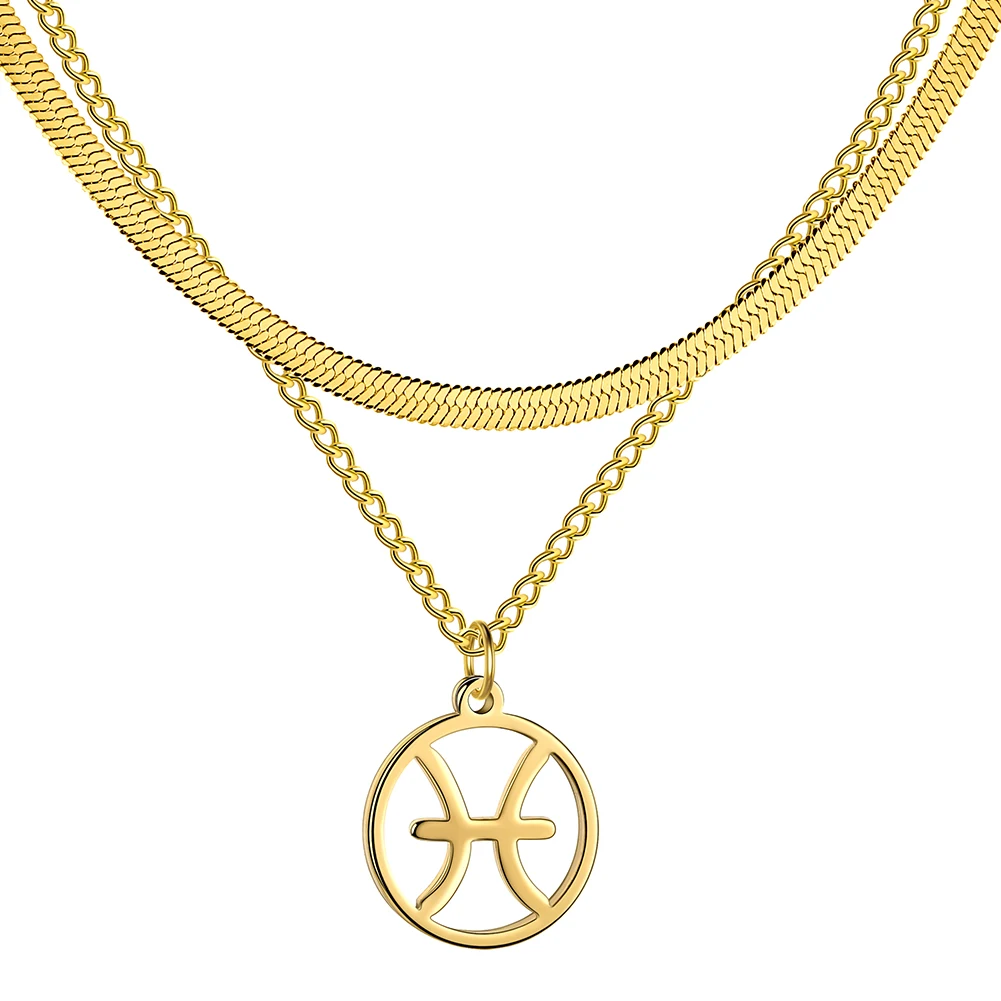 قلادة كوكبة من الفولاذ المقاوم للصدأ للنساء ، قلادة عملة معدنية ، سلسلة ثعبان متعددة الطبقات ، قلادة برج ، هدية مجوهرات ، فتاة