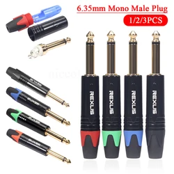 6.35mm Mono Jack Male Plug Connector DIY Soldering Plug for Microphone Audio Cable for DIY Electric Guitar Sound Card Microphone