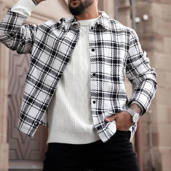 

2025 Autumn Winter Men's Plaid Casual irt Commuting Faion Thiened Long Sve Loose Fit Inner Wear for Young Men