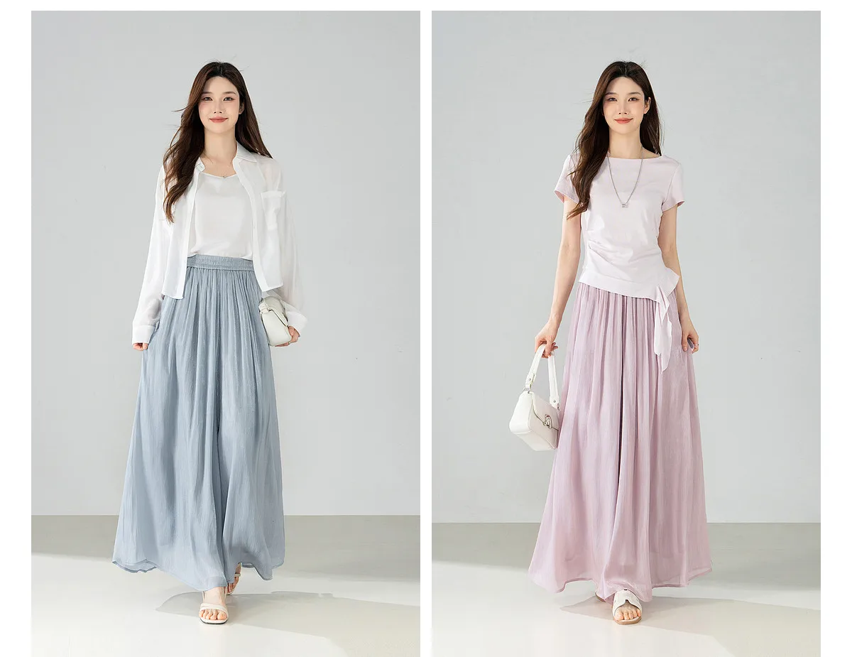 SENTUBILA Büro Einfacher, leichter, schimmernder Rock in Lila, Damen-Sommerhose mit elastischem Bund, Taschen, fließend, lässig, Culottes 162KF7358 – Detail 8