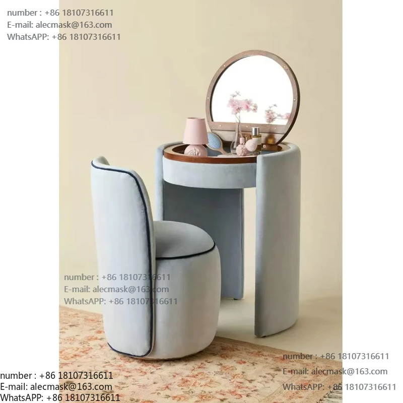 

Luxury Vintage Antique Padded Makeup Dresser with Foldable Mirror and Stool Set Bedroom