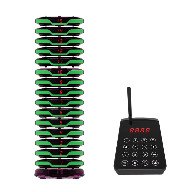 ZXY JT-932 15 Pagers Wireless Restaurant Food Cafe IP67 Waterproof Vibrate Flash Beeper Guest Queue Coaster Calling Paging Syste