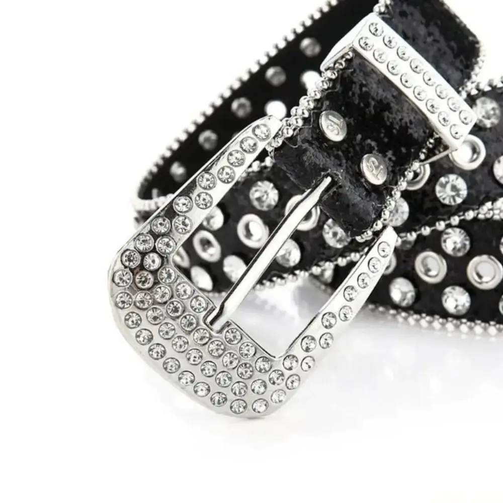 Unique PU Leather Rhinestone Belts Spicy Girl Blingbling Rivet Belt Pin Buckle Y2K Women Waistband Decorative Jeans