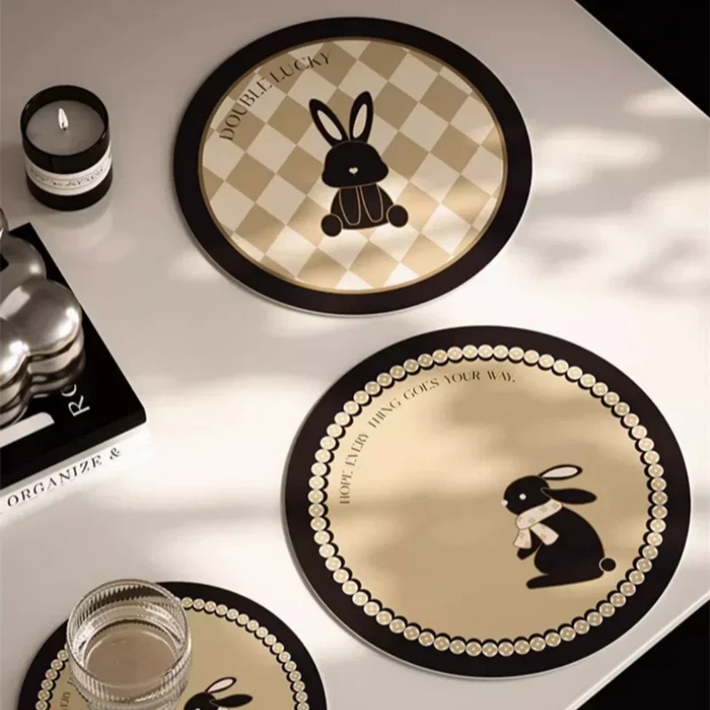 

Retro Rabbit Coasters Classic Leather Heat Insulation Waterproof Mat Household High Temperature Round Small Table Bowl Mats