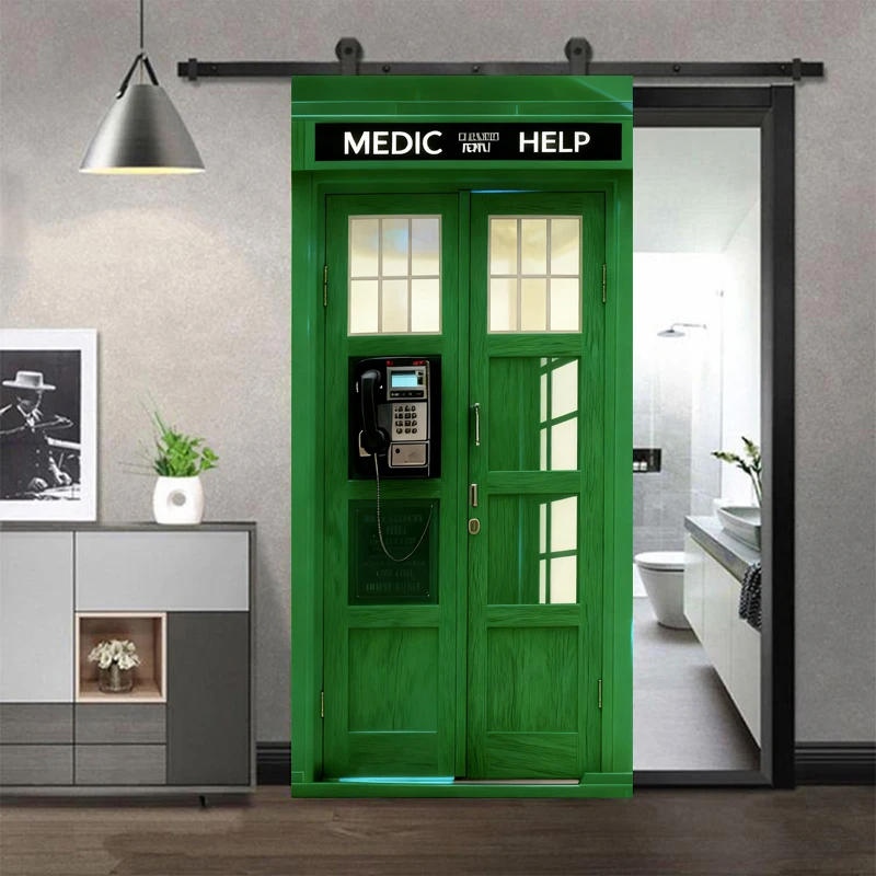 Door Stickers Vintage Emergency Booth Series  Wallpaper Modern Style PVC Self-adhesive Bedroom Toilet Decor Mural Poster