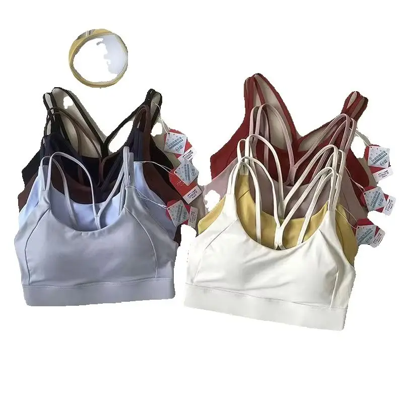 KUCLUT Sexy bra Strap Yoga Camisole, V-Back Sports Bra with Built-in Cup, Shockproof Pure & Sexy Style for Gym, Running