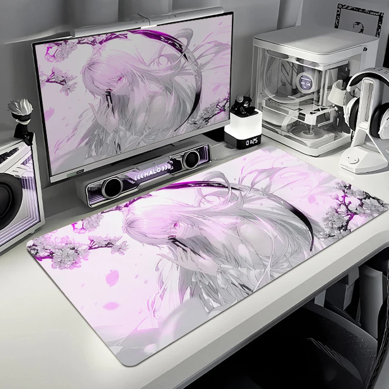 Minimal Anime Girl Cute Pink Leather Desk Mat PU Waterproof Mouse Keyboard Pads Sweet Non-Slip Computer Desk Pad For Office Home