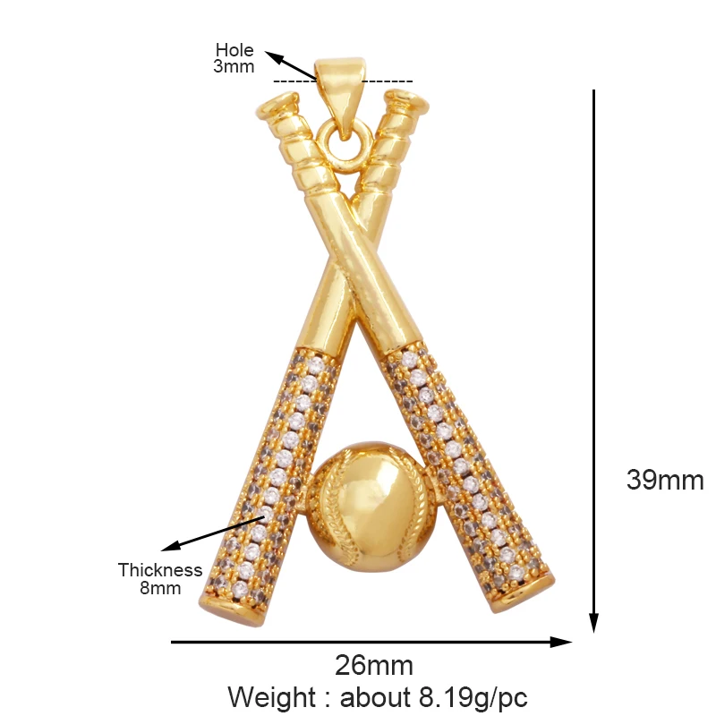 Kowbojskie buty sportowe Baseball hantle joga męska cyrkonia betonowa tkanina wisiorek z amuletem, naszyjnik z 18-karatowego złota Craft Jewelry Supply L99 — zdjęcie 3