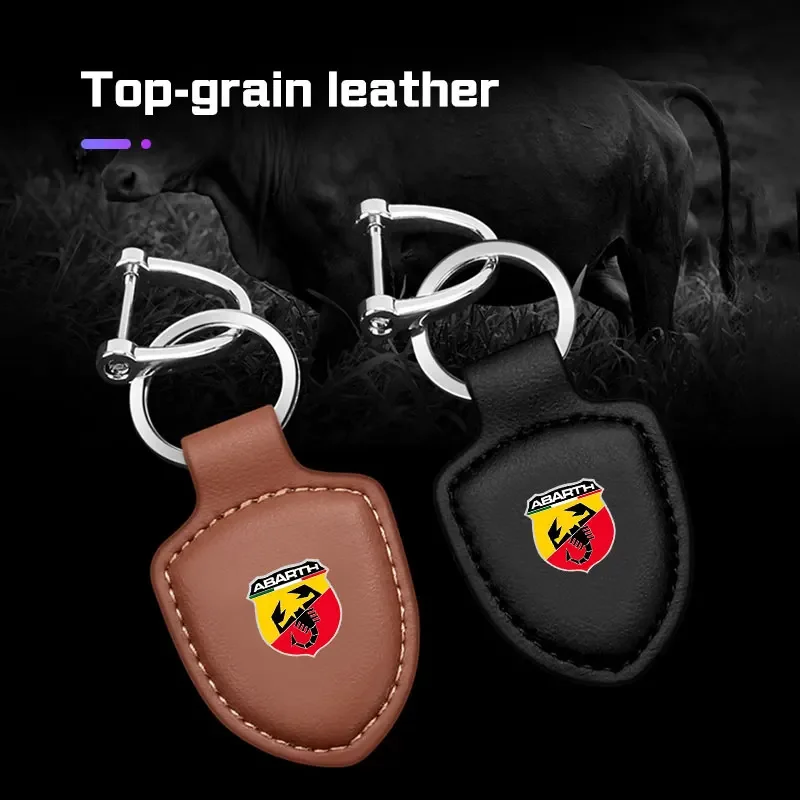 Leather Metal Car Keychain Key Ring Holder Auto Decoration Accessory For Abarth 500e 595 695 124 Spider Punto Evo Grande Punto