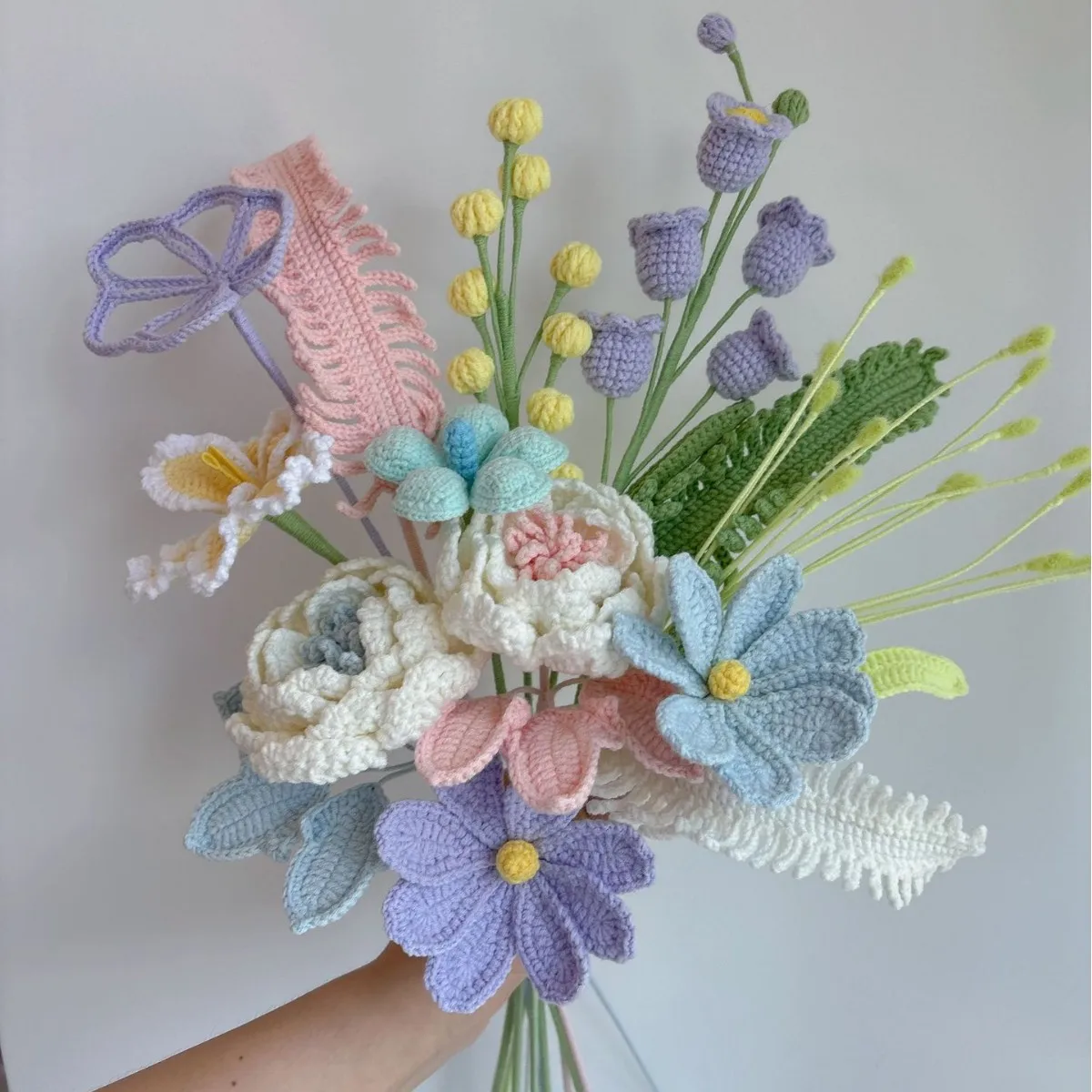 Kreative Handgewebte Blätter Gestrickter Blumenstrauß Deko Gehäkelte Blätter Künstliche Pflanzen Raumdekoration – Detail 3