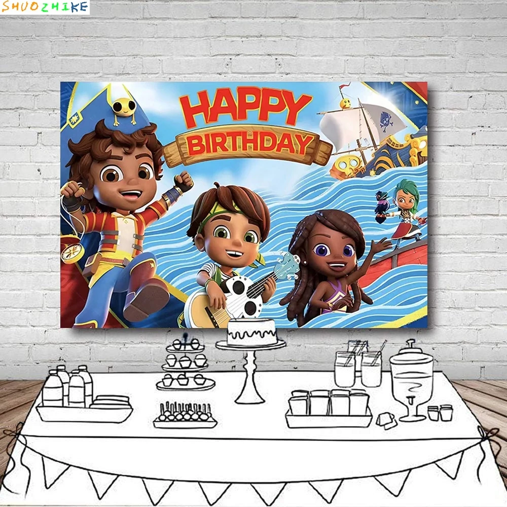 القراصنة سانتياغو خلفيات للتصوير الفوتوغرافي الاطفال حفلة عيد ميلاد الديكور راية البحر الأزرق مغامرة الصبي هدية صورة خلفية SD-01