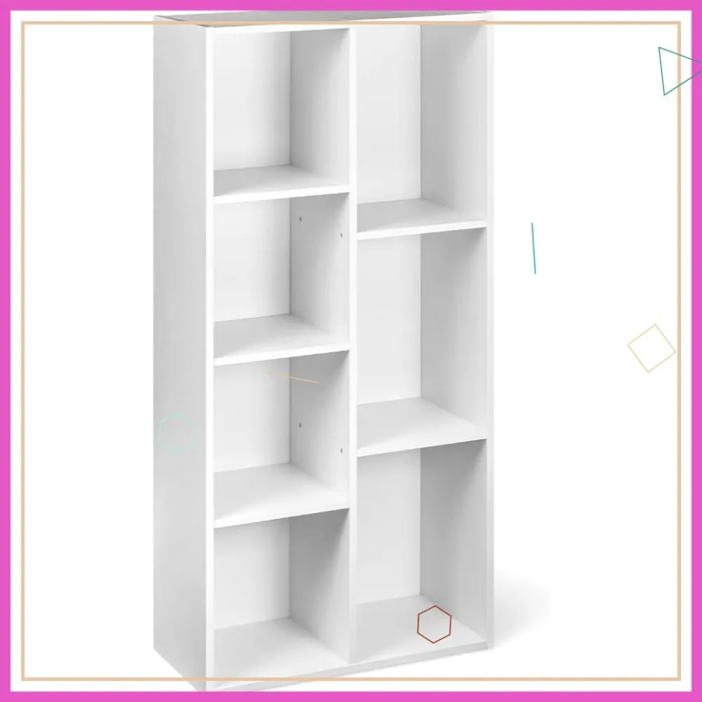 

7 Cube Organizer Shelf, White Storage Bookcase for Home Office, 9.25"D x 19.49"W x 41.73"H