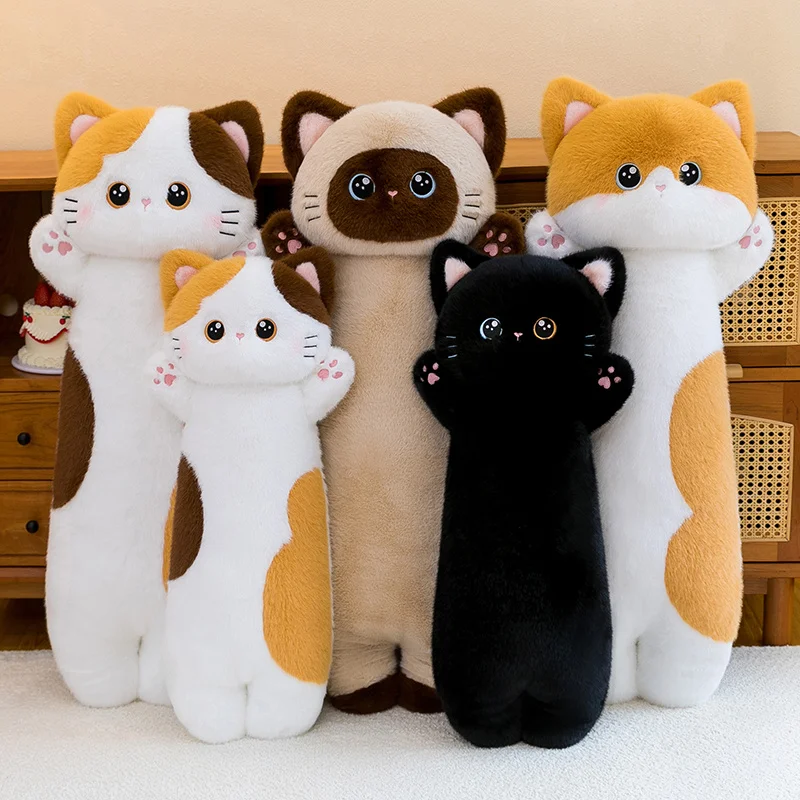 70/90cm Large Long Cute Creative Color Cats Plush Toys Soft Stuffed Animal Baby Sleeping Hug Pillow Sofa Cushion for Kids Gifts