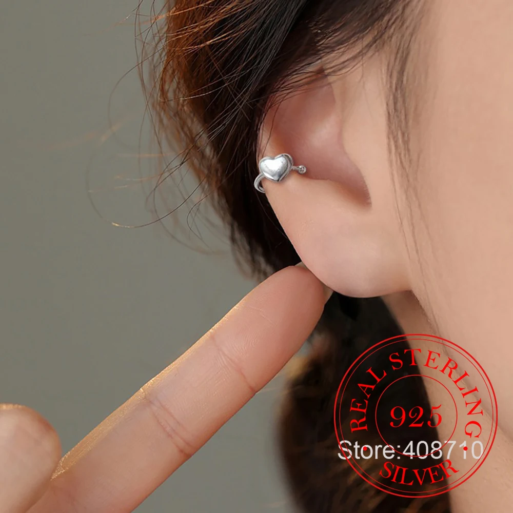 925 Sterling Silver Jewelry Glossy Heart No-piecing Clip Earrings for Women Wedding Party Jewelry for Girls Friend Gift