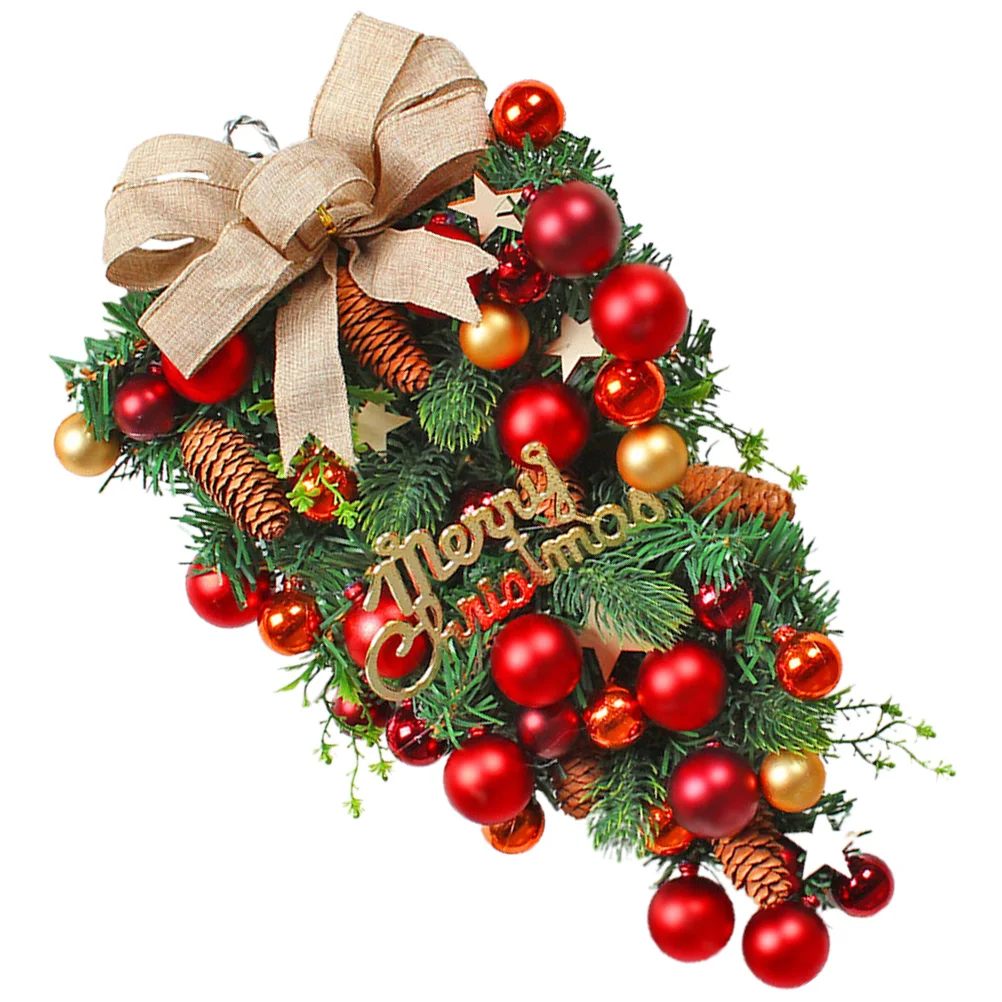 

Christmas Door Wreath Big Bow Fake Green Leaves Xmas Wreath Front Door Decor Holiday Wall Window Garland Winter Decoration