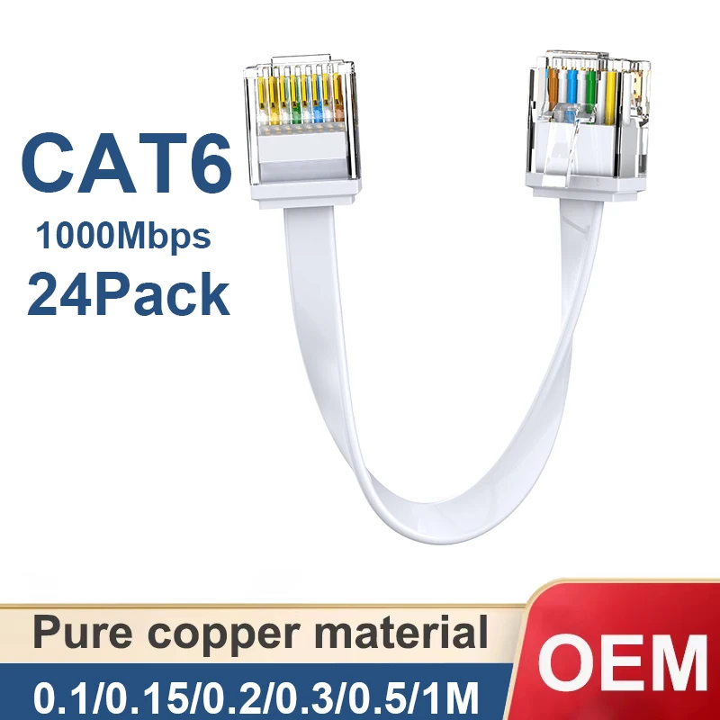 24 Pack Cat6 Flat Ethernet Patch Cable UTP 1000Mbps Cat 6 Network Lan for NAS PS5 Router Patch Panel to Switch Flexiable