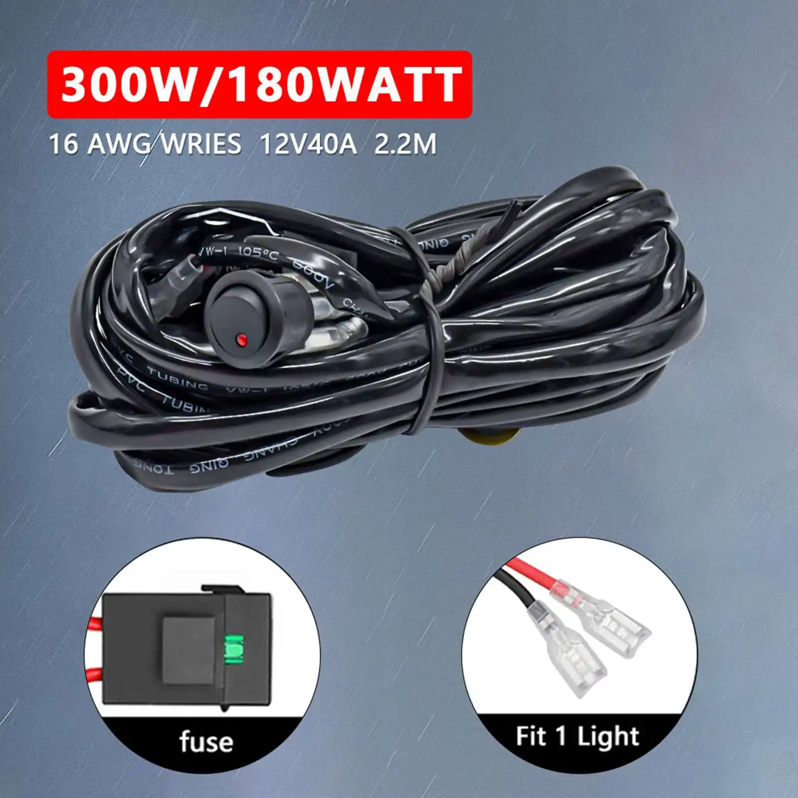 

Wiring Harness Kit 300W Off-Road Light Bar Relay 16AWG 1 To 1 / 2 / 4 Splitter With Waterproof Switch For LED Work Lamp