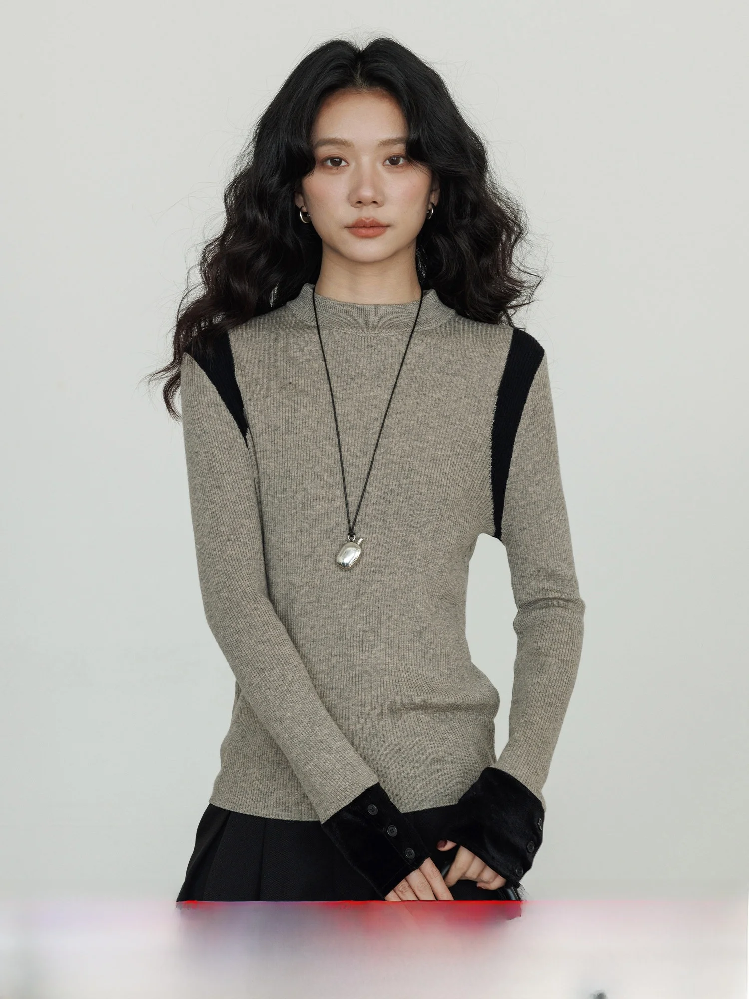 

Spring Knitted Wool Blend Long Sve f High Collar Women's Retro Lazy Sle Casual Fit Faion Top with Color Blo Design