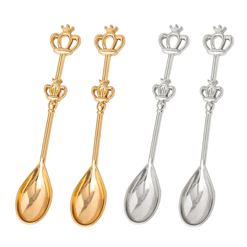 2024 New 2x Small Tea-Spoons Coffee Spoons Creative-Crown Shape Handle Spoons Fancy-Dessert Stirring Spoons Restaurant Kitchen