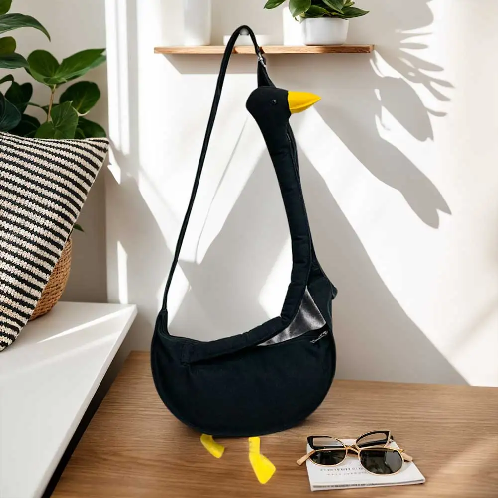 

Women Cute Shoulder Bag Adjustable Strap Canvas Goose Crossbody Bag Large Capacity Goose Animal Satchel Bag Daily Bag for Girls