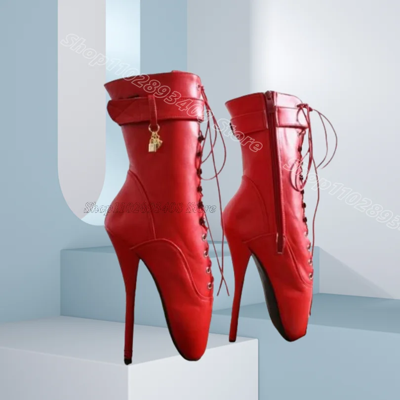 

Red Lace up Side Zipper Boots Ballet Stiletto British Style Matte Leather Women Sexy Party Dance Boots 2025 Zapatos Para Mujere
