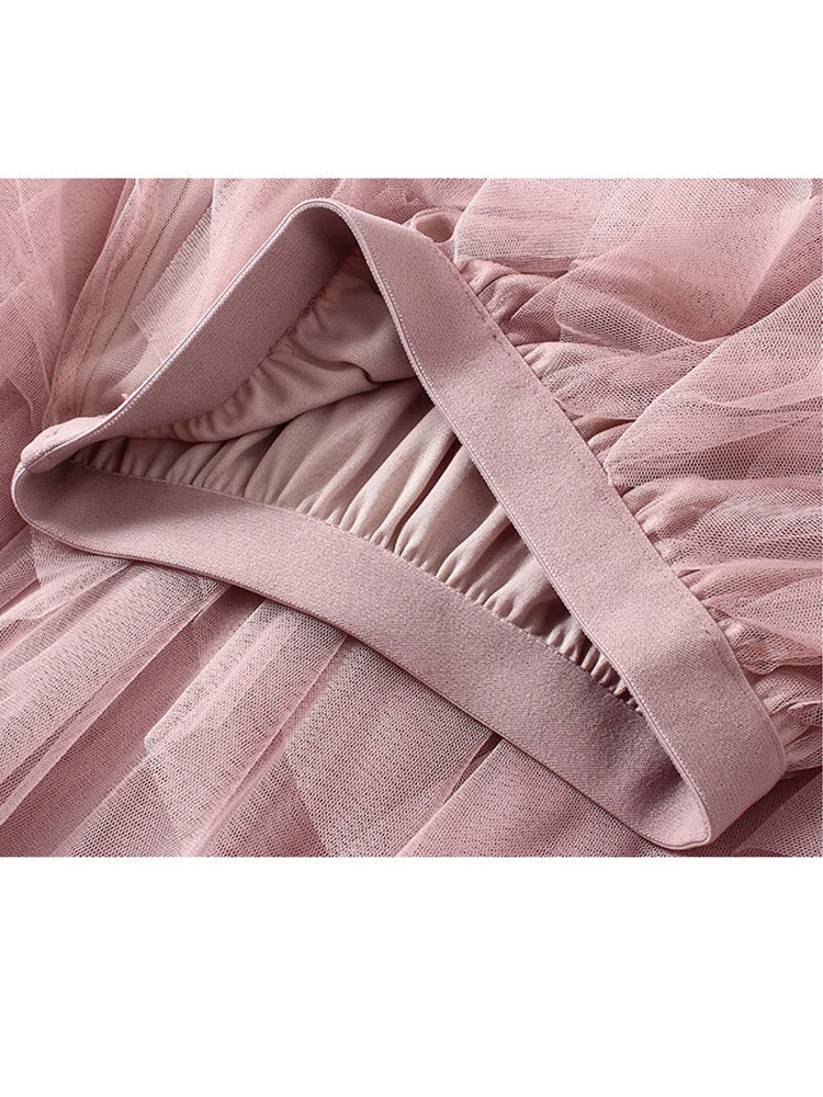 Tutu Tulle Long Maxi Skirt Women Fashion 2022 Korean Cute Pink High Waist Pleated Skirt Mesh Female Lady Aesthetic Faldas