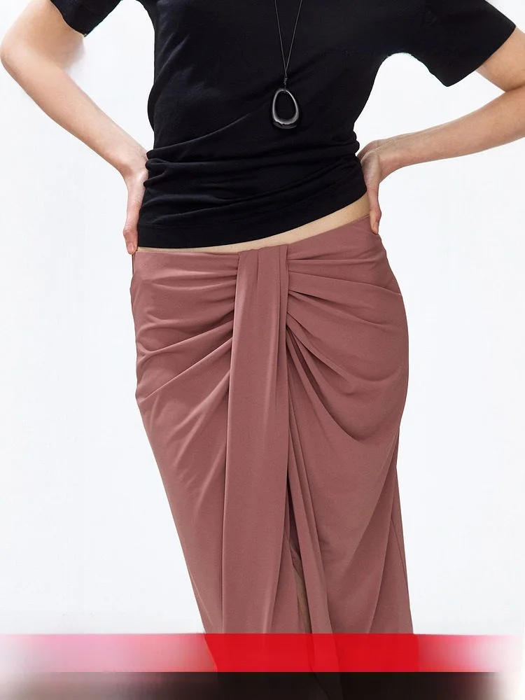 

H&M Summer New Women's Ruched Sweatshirt Half Skirt Standard Waist Design Polyester And Spandex Fabric H-Shape Skirt