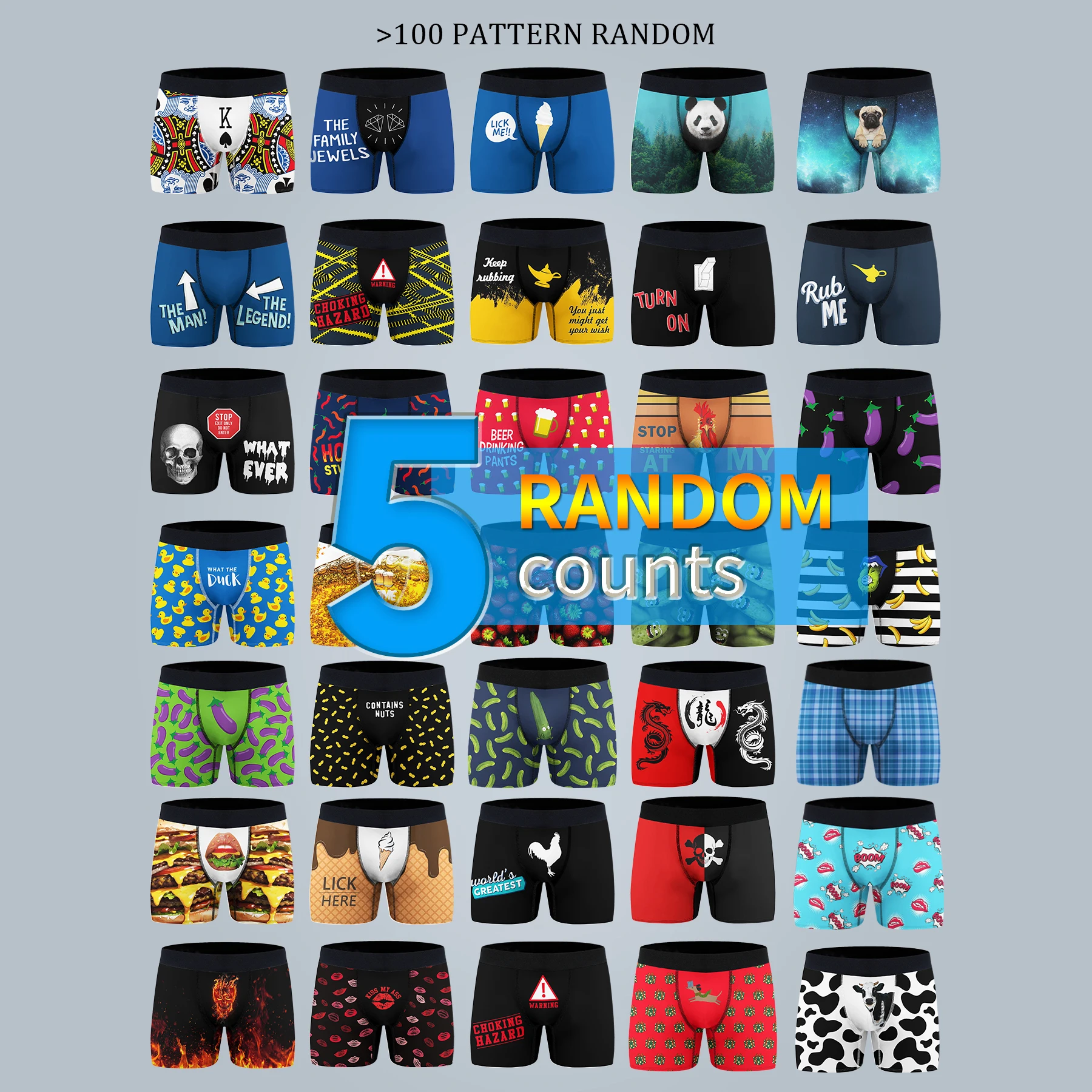 5 Random Funny Men's Boxers Mens Underwear Microfiber Boxer Brief for Men Ultra Soft 5 Pack