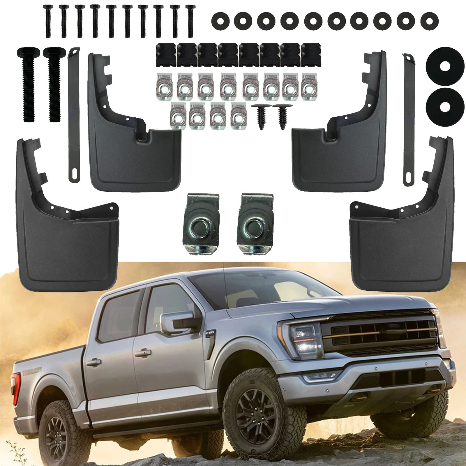 

4X Mud Flaps For Ford F150 2021-2025 Splash Guards Mudguards Fenders Mudflaps Without Wheel Eyebrows No Drilling Car Accessories