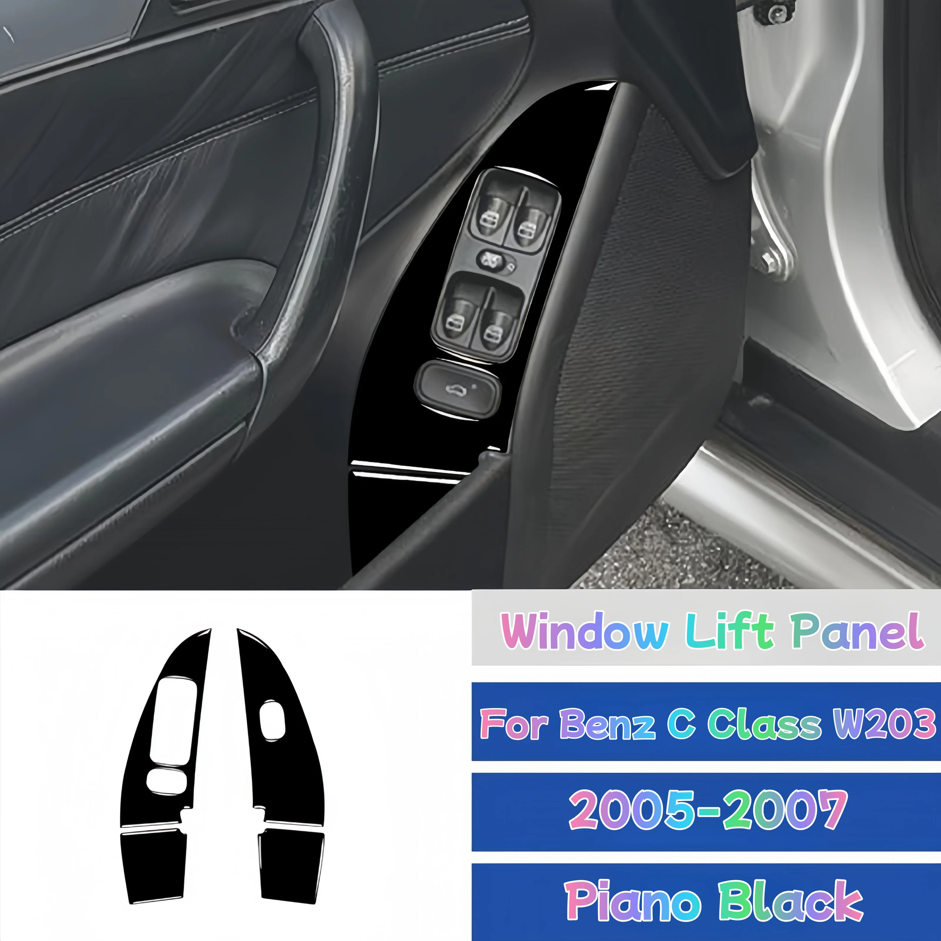 

For Mercedes Benz C-Class W203 2005-2007 Piano Black Car Window Lift Switch Control Panel Cover Trim Sticker Auto Accessoires