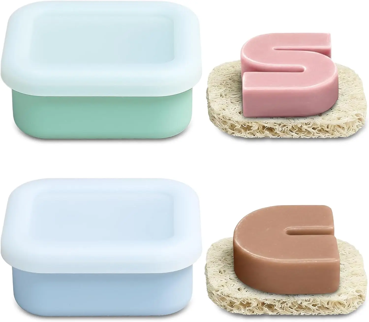 

2 Pack Leakproof Silicone Travel Soap Case, Small Bar Soap Holder Container with Drainage Layer & Mini Portable Soap Dish Fits f
