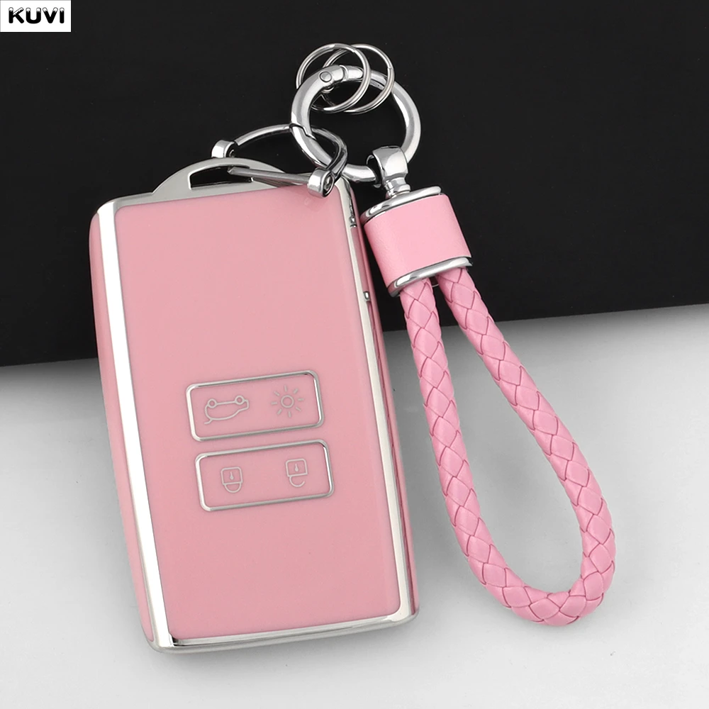 Capa de chave de carro em TPU rosa para Renault Koleos Kadjar Captur Megane Talisman Espace Clio Zoe Scenic 4 Arkana Dacia Sandero.