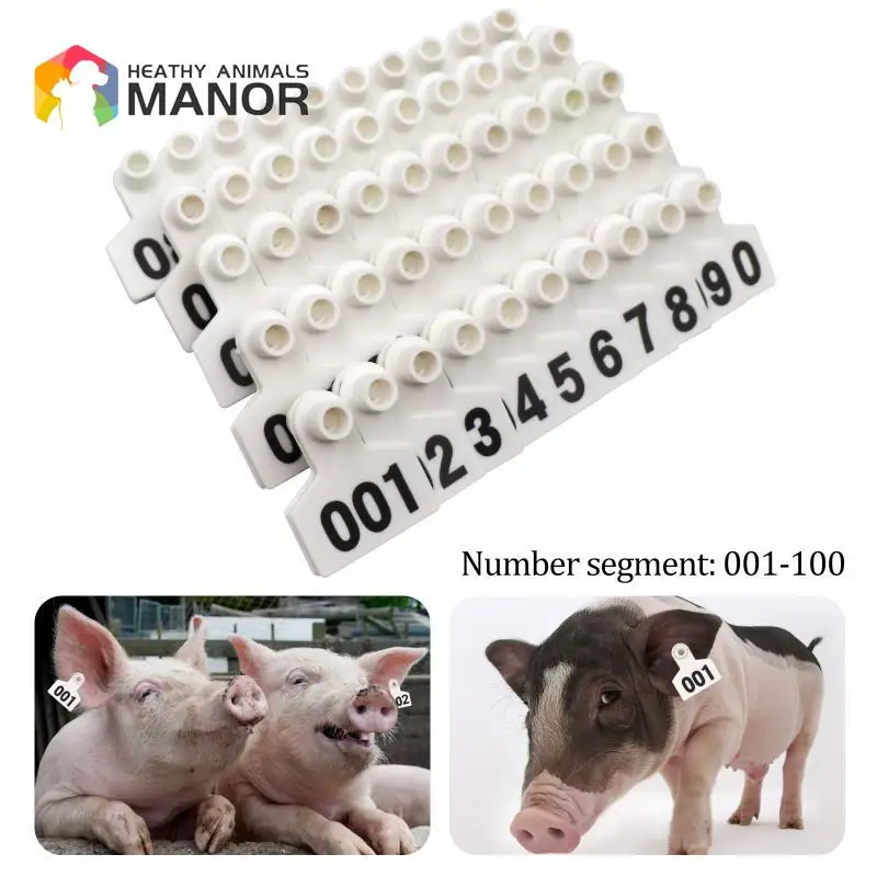 100Pcs Cow Ear Tags Animal Ear Tag Cards 001-100 Pig Goat Ear Tag 3 Colors Digital Identification Farm Animal Livestock Feeding