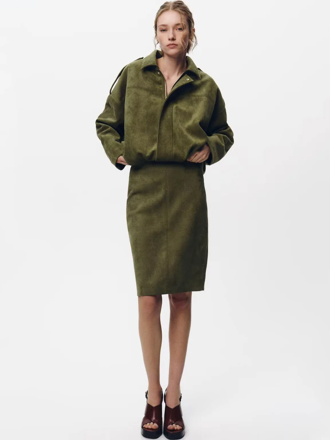 

Spring New Arrival Women's Velvet Straight Skirt Midi Split Design Stand Fit Commute Sle Pure Color Other Material 00%