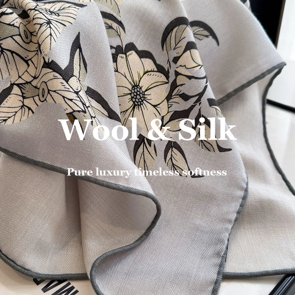 

New Luxury Silk Scarf Women 82% Wool 18% Real Silk Scarf Scarves Print Wrap Foulard Shawl Square Bandana Bufanda Poncho Kerchief