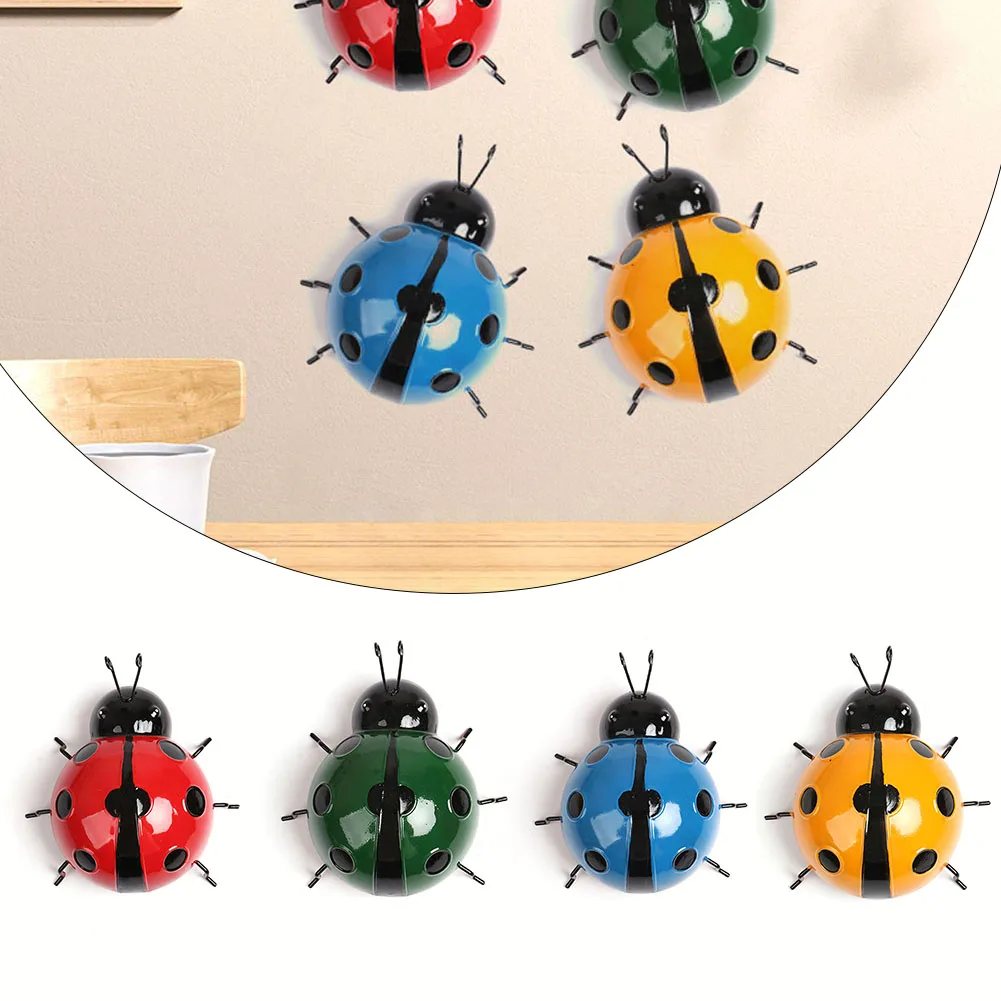 1x Metal Ladybird Garden Wall Decorations 3D Outdoor Garden Ornament 11X10.6cm Iron Seven Star Ladybug Courtyard Wall Decoration