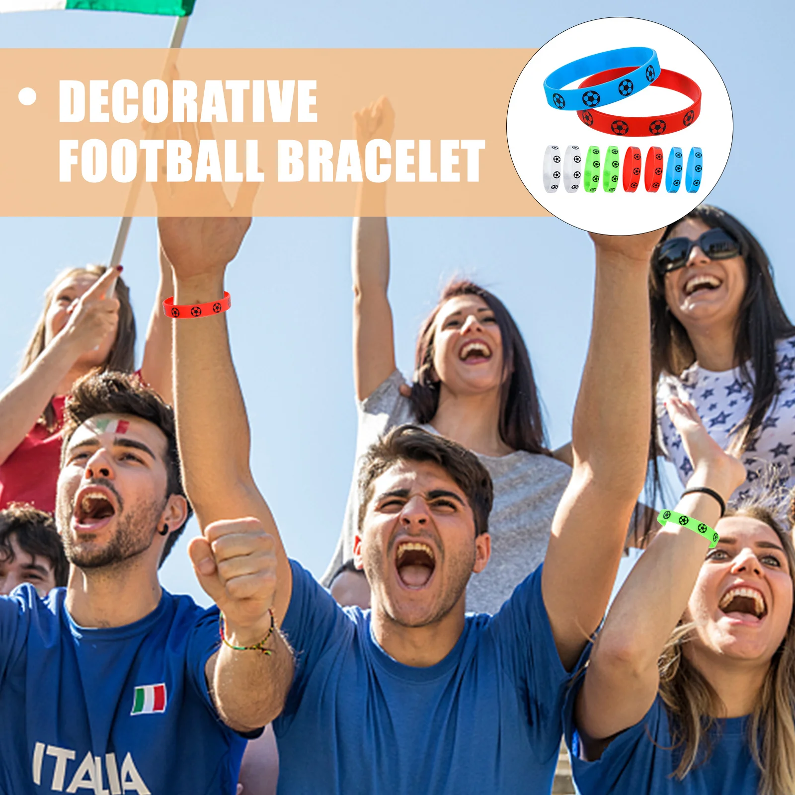 

8Pcs Football Silicone Bracelets Soft Stretch Soccer Wristbands Team Spirit Sports Fan Accessory Football Bracelet