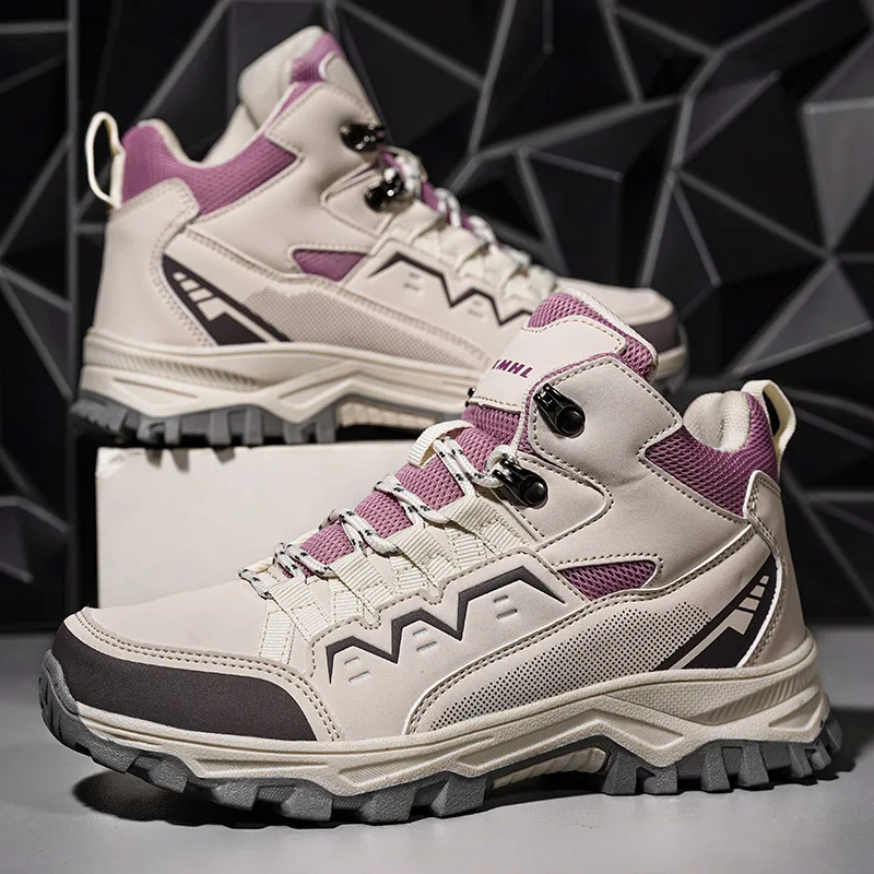 

Autumn High Top Men's Trekking Shoes Outdoor Non-slip Hiking Boots For Men Climbing Shoes Fashion Purple Women's Sports Sneakers