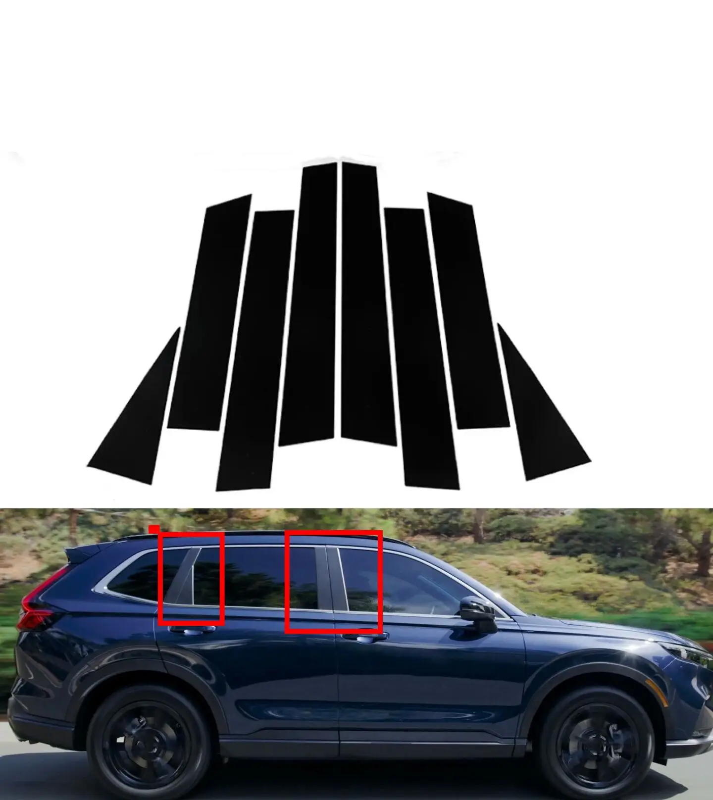 

8PCS Gloss Black Door Side Trim Pillar Post Fit For HONDA CR-V 6 CRV RS 2023 2024 Window Drcoration Sticker Accessories Cover