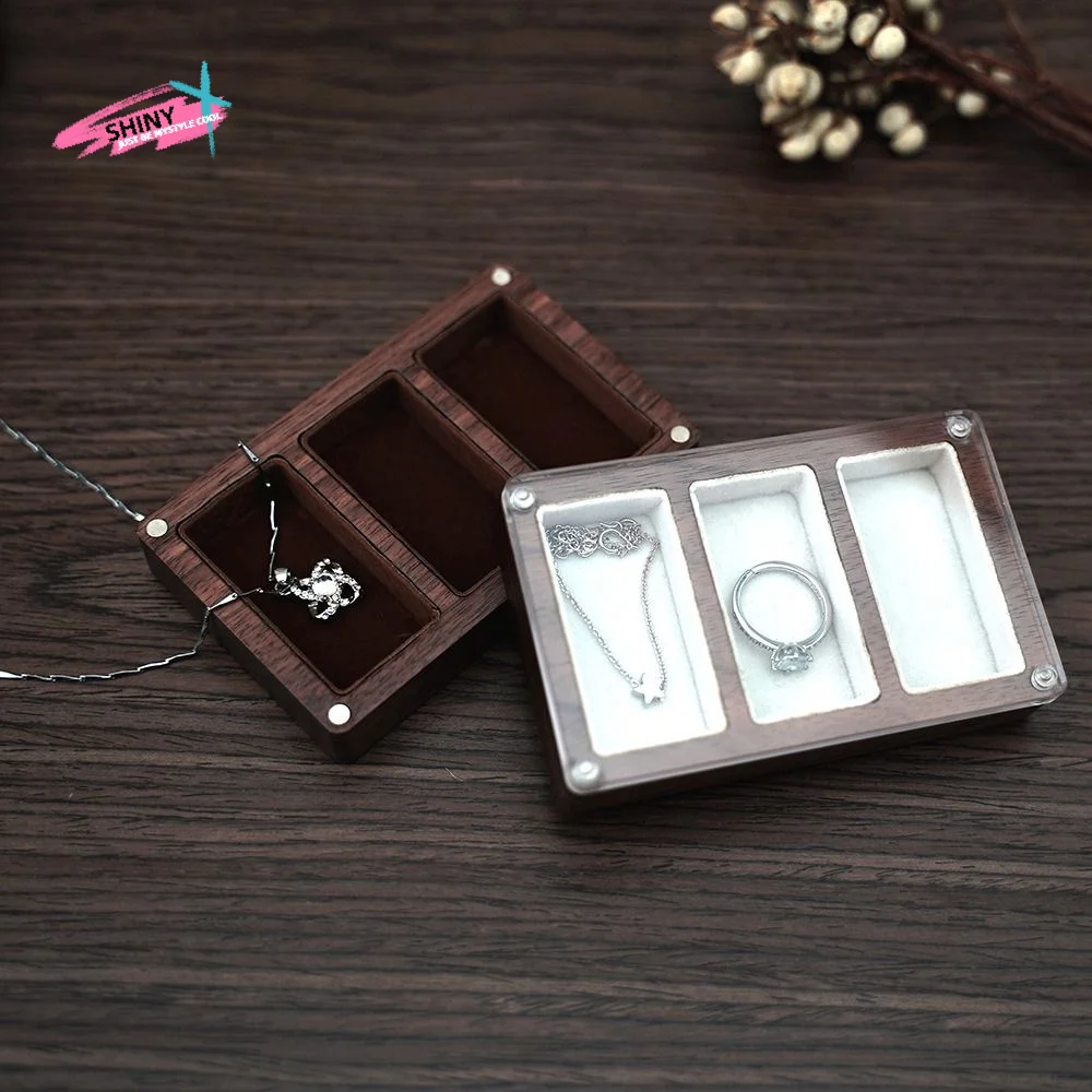 

Деревянная коробка для колец с 3/5 слотами, магнитная крышка, прямоугольная коробка для запонок из черного ореха, пылезащитная, изысканный держатель для колец для ювелирных изделий